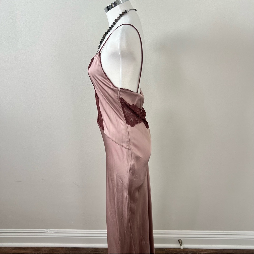 NWT ZARA Satin Style Lace Slip Dress Dusty Rose Deep Red Lace Size S Festival - Picture 7 of 11